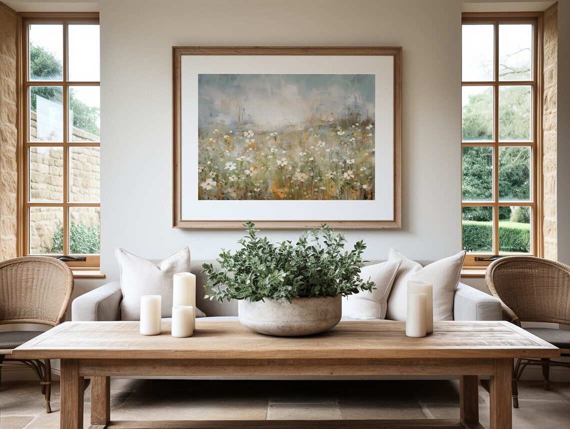 Daisy Wildflower Meadow Impressionist Painting Blue Sky Cottagecore Poster - Image 4