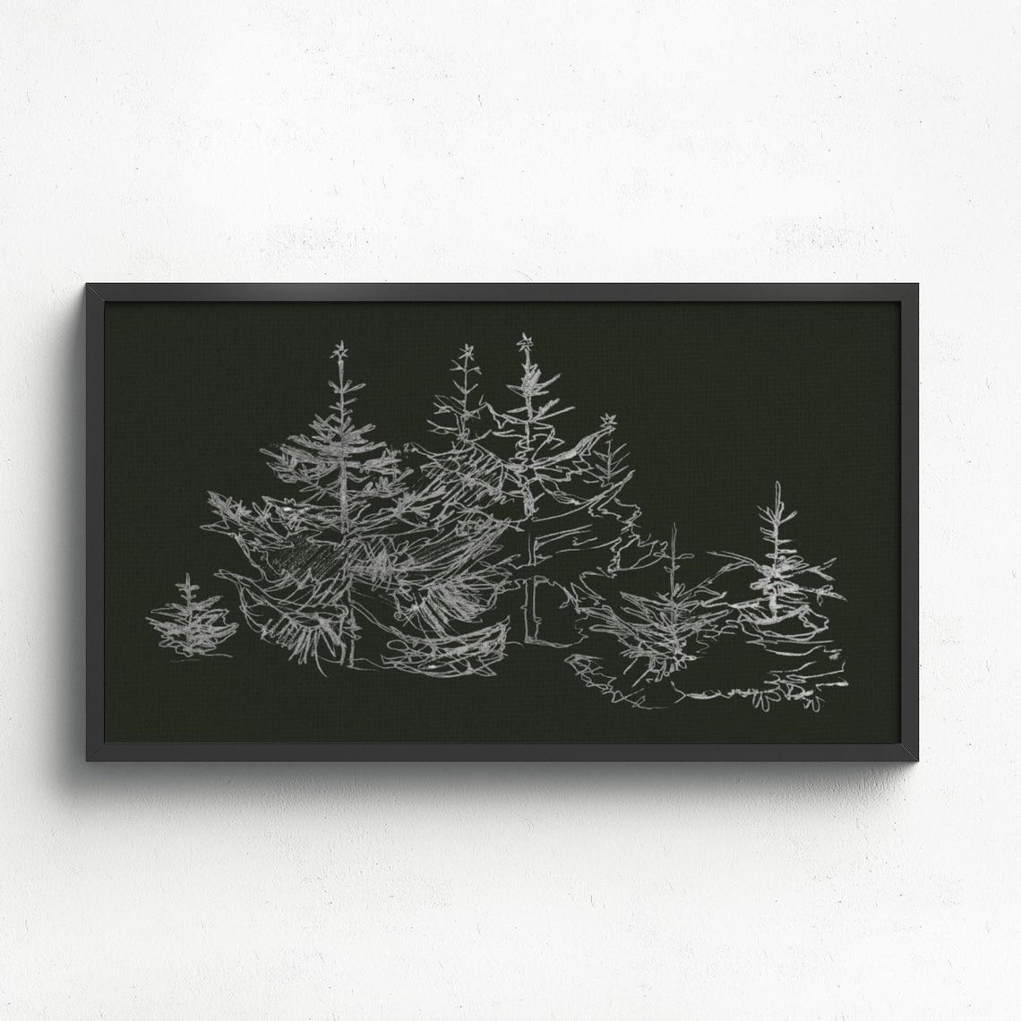 Minimalist White Pine Tree Line Sketch on Black Winter Holiday Poster - Image 2