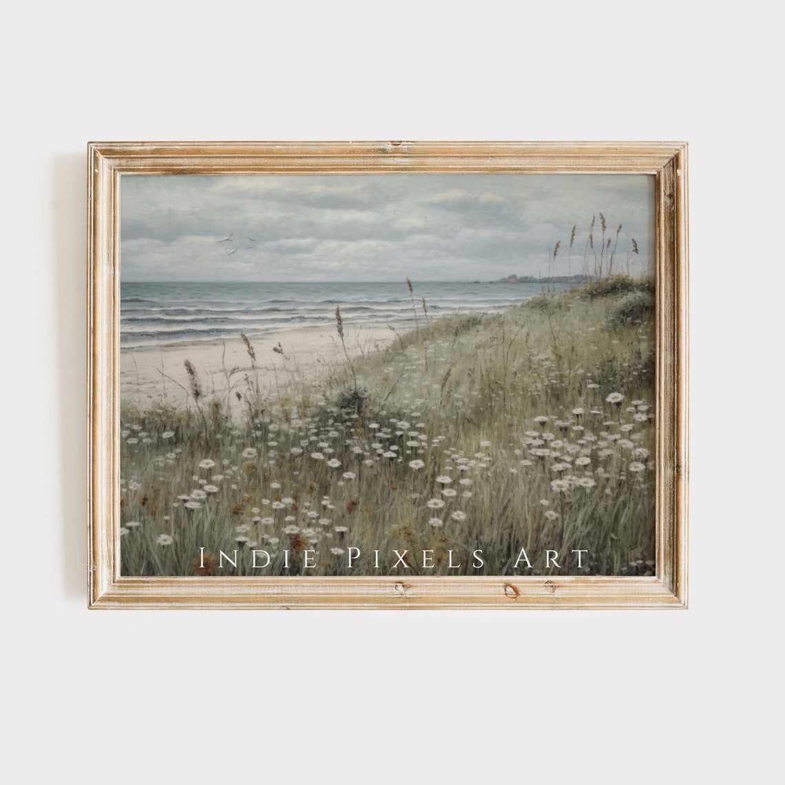 Wildflower Meadow Coastal Dunes Vintage Beach Landscape Wall Art