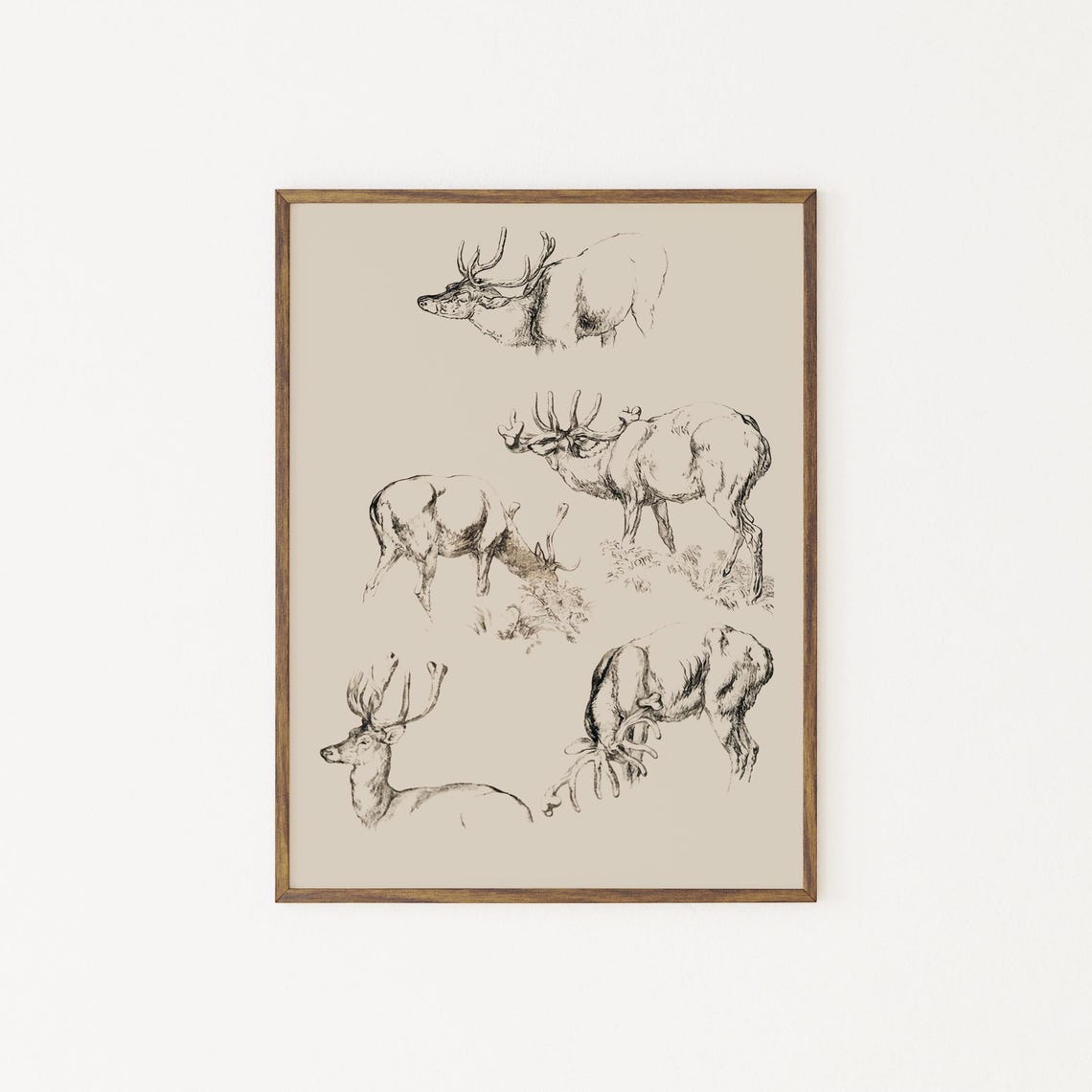 Vintage Reindeer Studies Ink Sketch Holiday Christmas Deer Art Print - Image 2