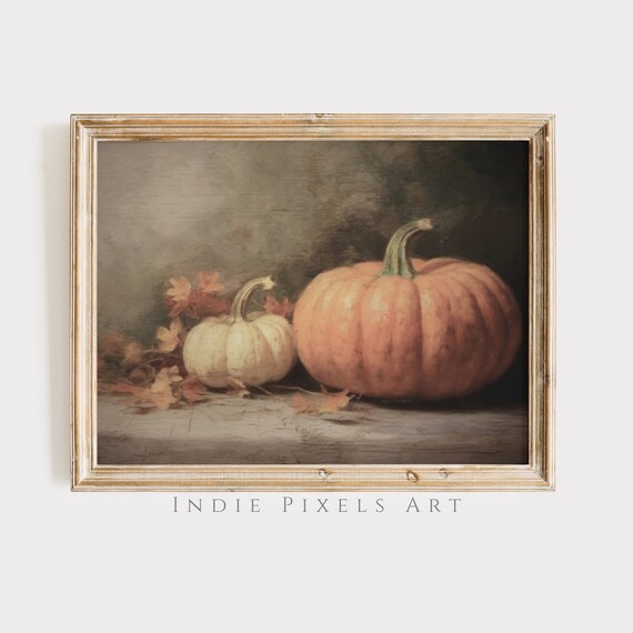 Moody Pumpkin Still Life Orange White Pumpkins Vintage Fall Poster