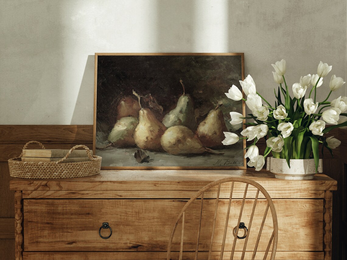 Vintage Fruit Prints Rustic Pears Wall Art Vintage Kitchen Art Print Fruit Still Life Painting Modern Farmhouse Rustic Still Life - Image 4