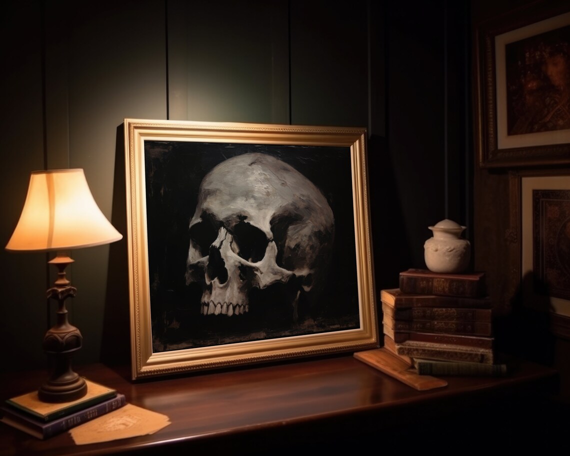 Halloween Decor Spooky Skull Moody Halloween Vintage Style Halloween Dark Academia Decor - Image 3