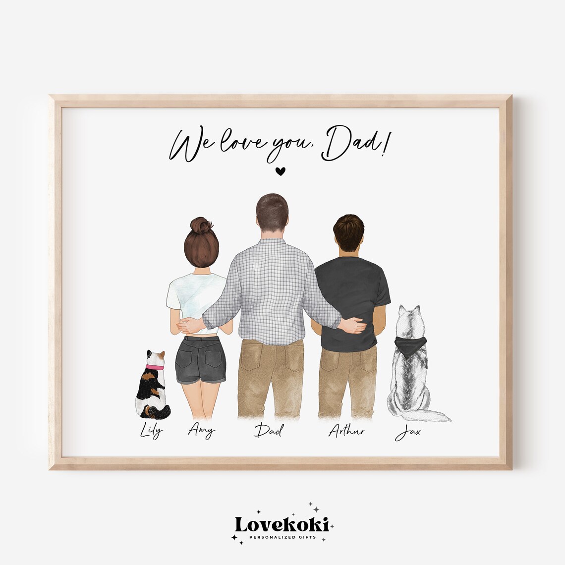 We Love You Dad Custom Family With Cat and Dog Portrait Poster