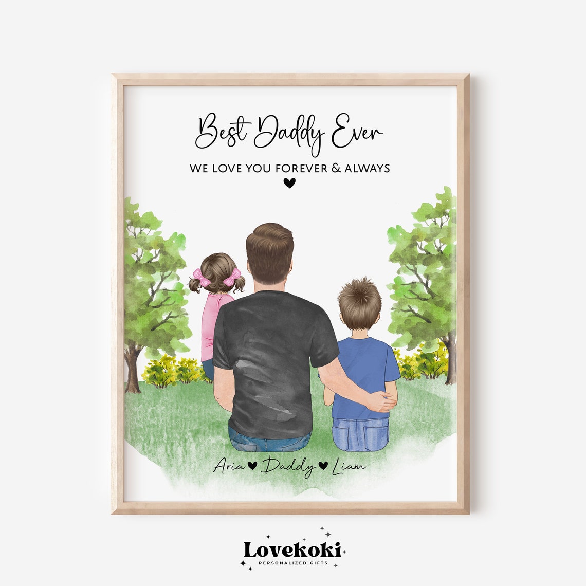 Best Daddy Ever Personalized Dad with Kids in the Park Portrait Poster