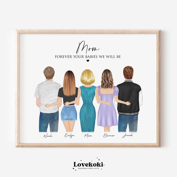Personalized Mum Mothers Day Gift Family Portrait Gift For Mom From Daughter Son Birthday Gift For Mother Custom Print Wall Art