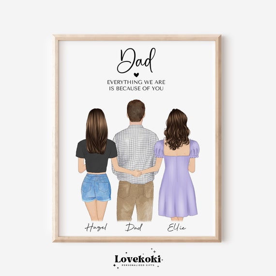 Father Daughter Wall Art Gift For Birthday Sentimental Keepsake Gift For Dad Personalized Family Portrait Gift From Daughter Wife Papa Gift