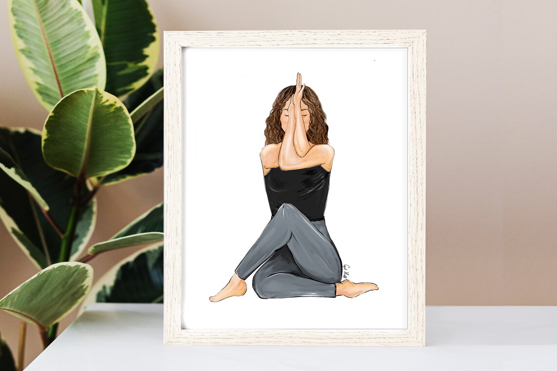 Seated Woman Eagle Arms Yoga Pose Watercolor Illustration Poster - Image 2