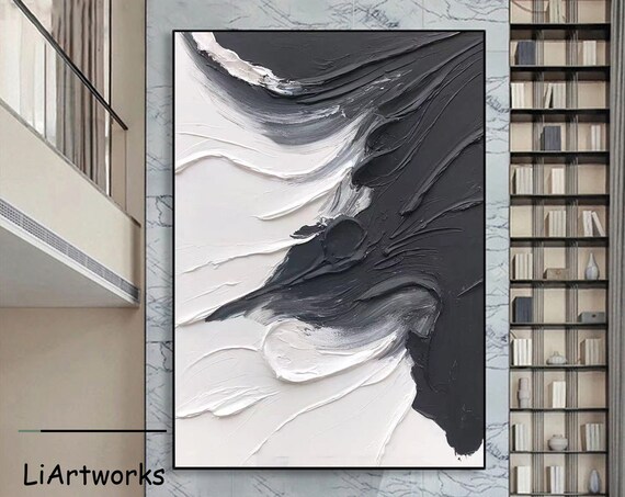 Large Black And White Textured Painting Black White Abstract Wall Art Black White Abstract Painting Black And White 3d Textured Wall Art