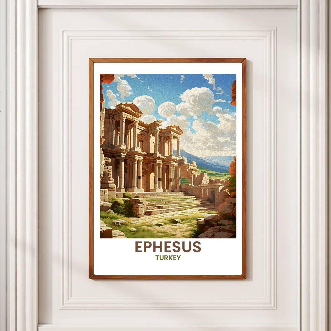Ephesus Turkey Ancient Ruins Stone Columns Vintage Travel Poster