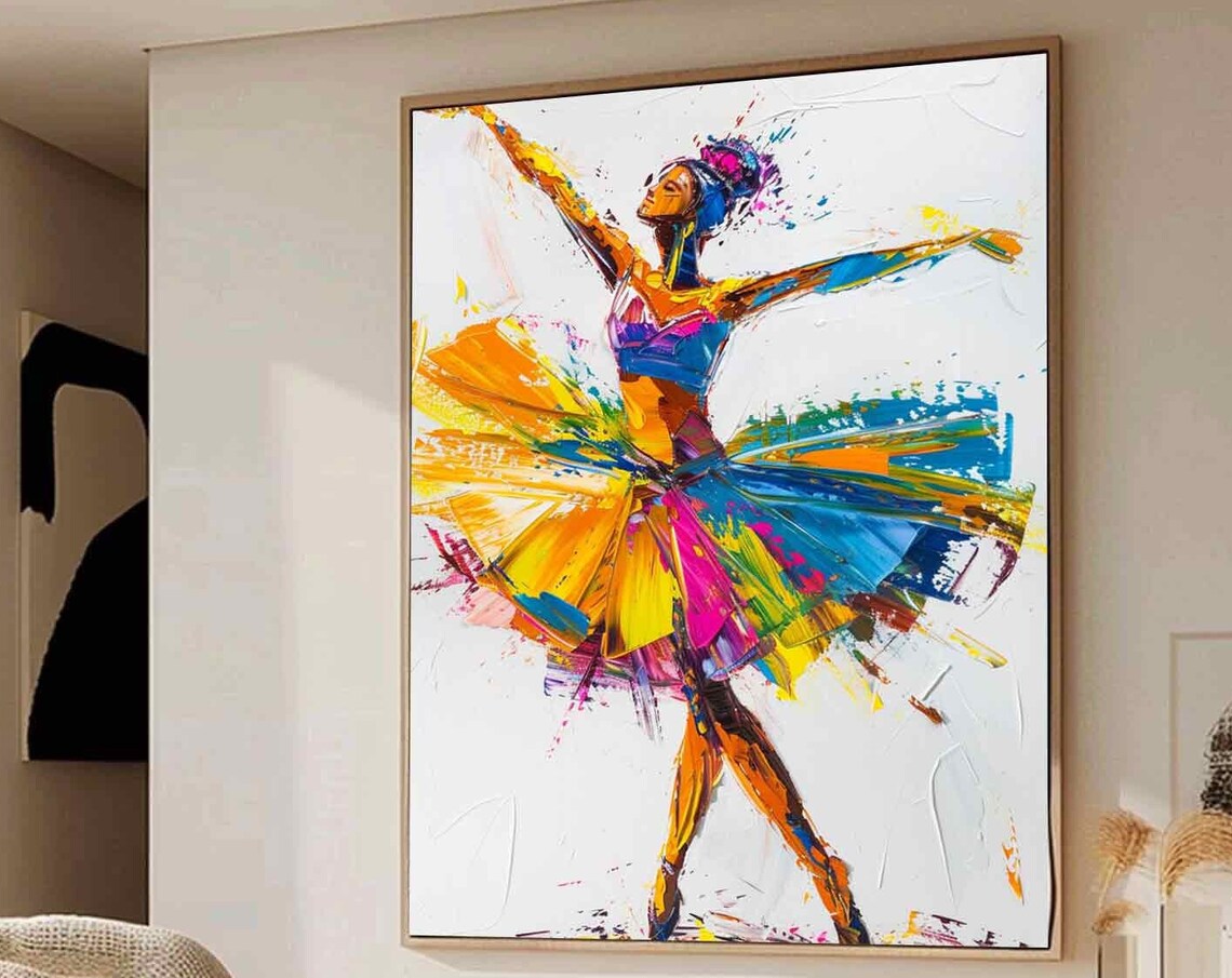 Colorful Ballerina Dancer Painting Abstract Ballet Figure Motion Wall Art