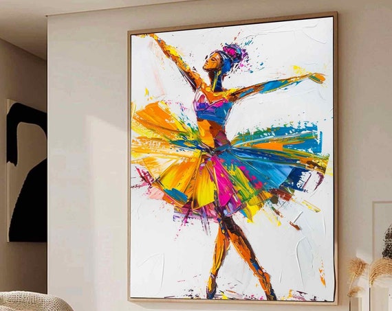 Abstract Ballerina Wall Art Large Ballet Dancer Girl Texture Painting On Colorful Woman Figure Painting Lady Wall Art Boho Wall Decor