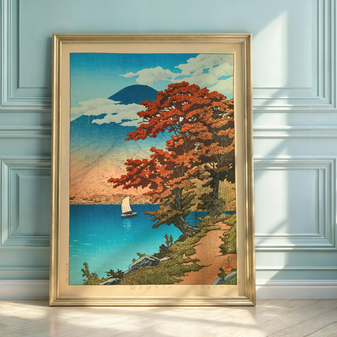 Hasui Kawase Lake Chuzenji Autumn Sailboat Japanese Woodblock Print