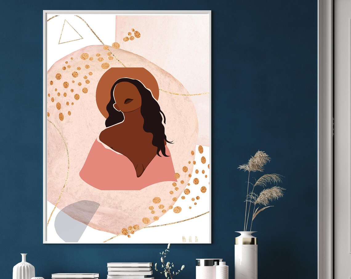 Blush Pink Gold Halo Faceless Woman Goddess Portrait Abstract Art Print - Image 2