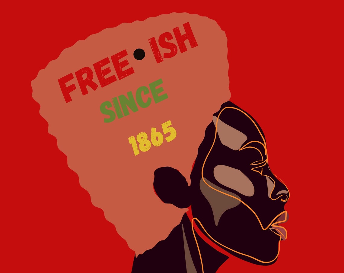 Free Ish Since 1865 Juneteenth Afro Red Silhouette Art Poster - Image 2