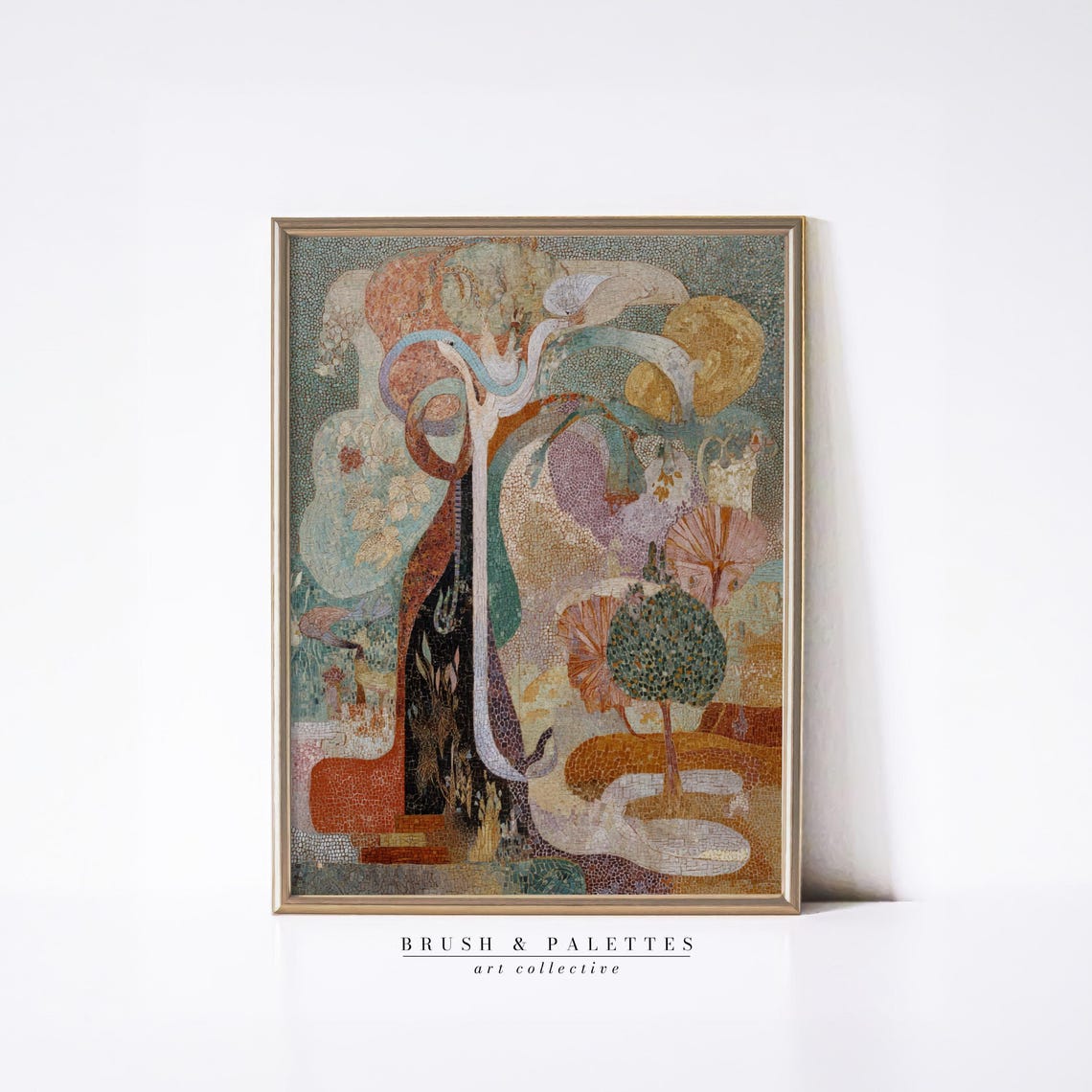 Abstract Mosaic Landscape Surreal Stylized Trees Colorful Art Poster