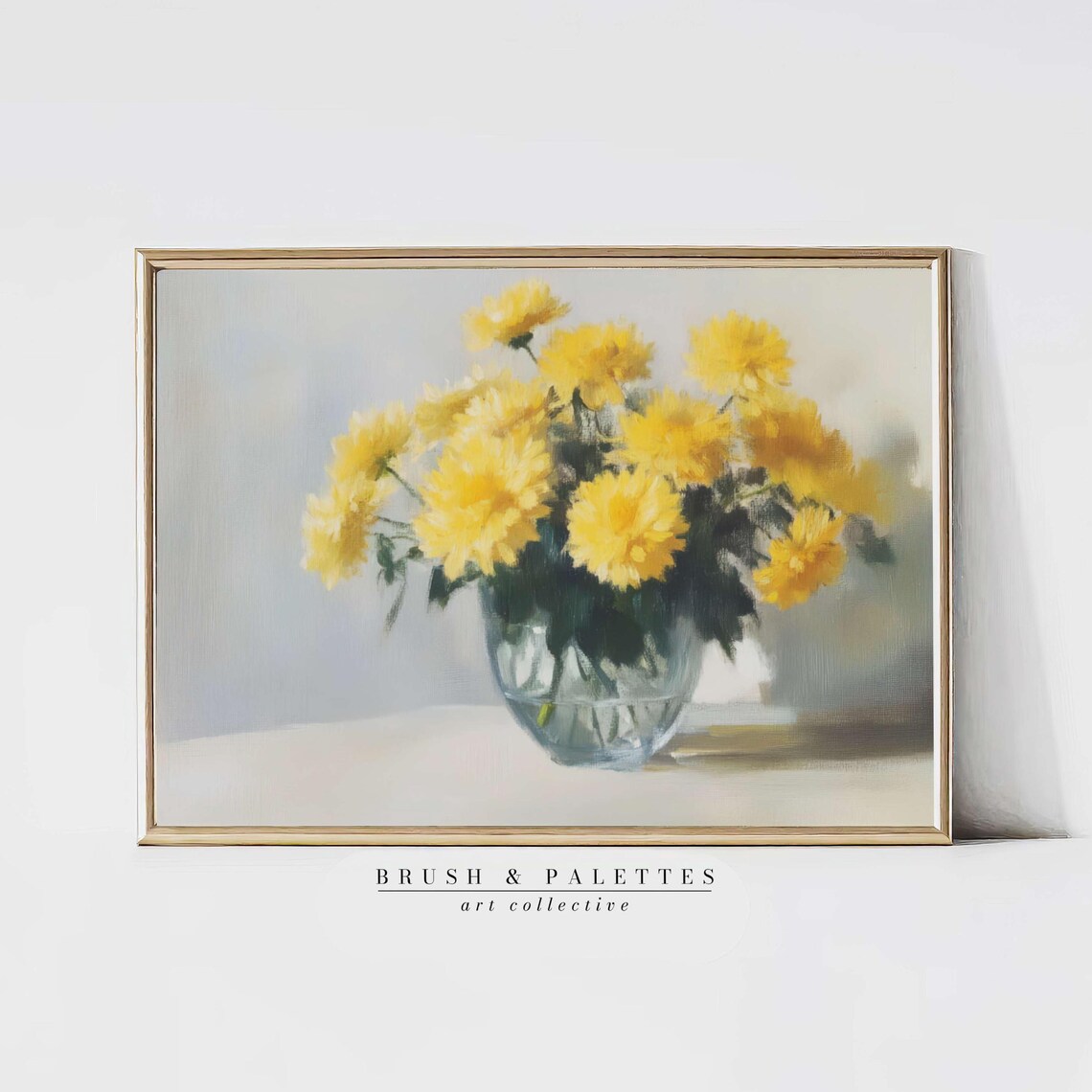 Yellow Chrysanthemums In Glass Vase Soft Still Life Floral Art Poster