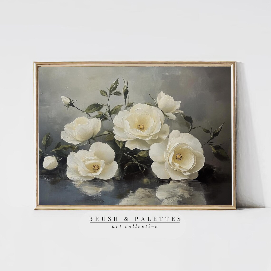 White Roses Oil Painting Elegant Vintage Floral Still Life Poster