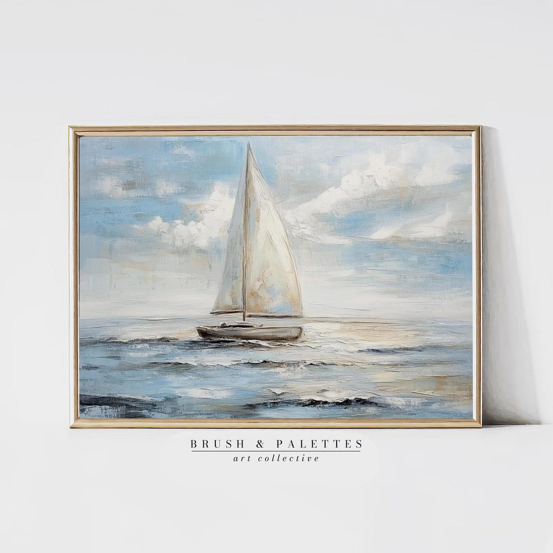 White Sailboat On Calm Blue Sea Impressionist Coastal Sailing Poster