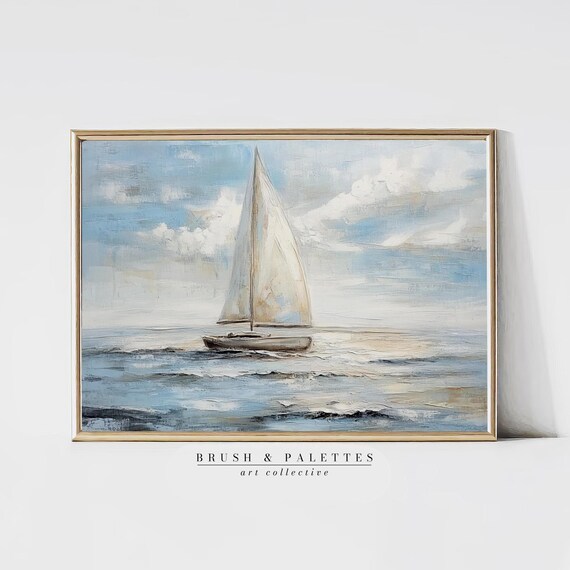 White Sailboat On Calm Blue Sea Impressionist Coastal Sailing Poster