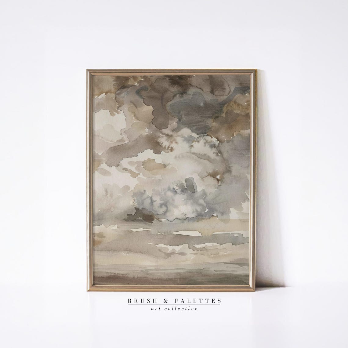 Neutral Beige Gray Watercolor Cloudscape Abstract Sky Painting Poster