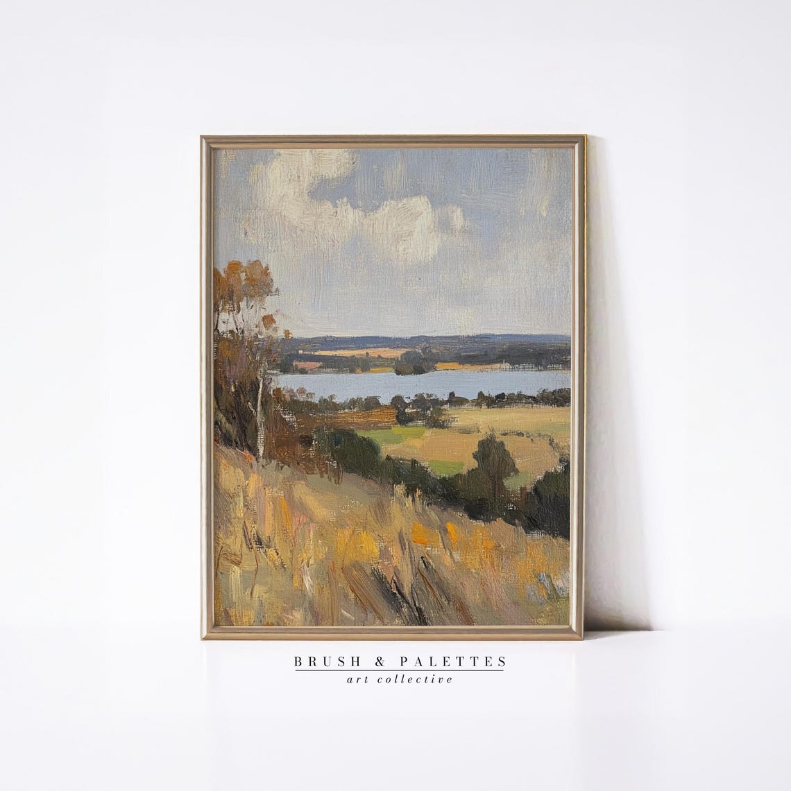 English Countryside Lake Golden Autumn Fields Rustic Landscape Poster