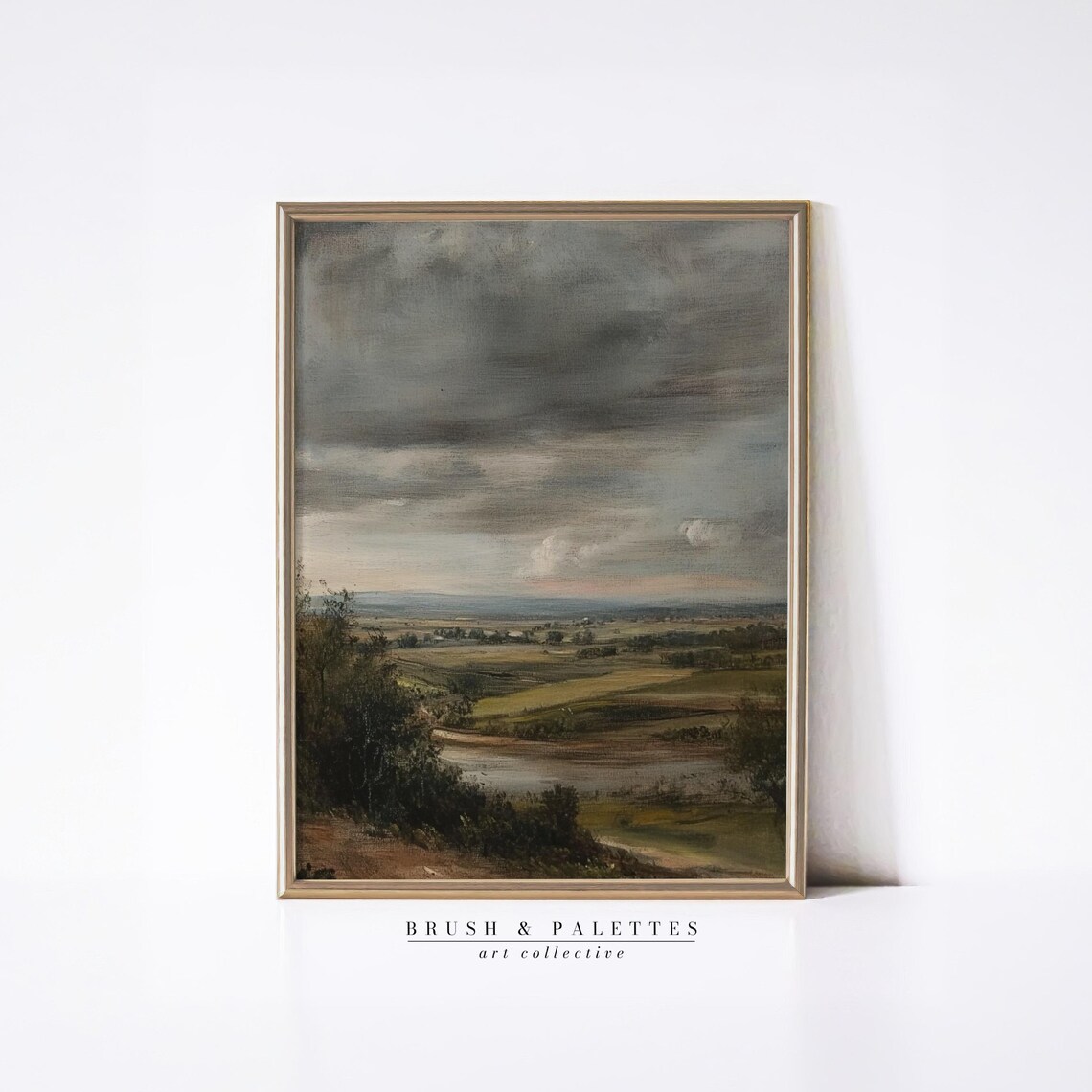 Stormy Sky Countryside Earthy Tones Rustic Landscape Painting Poster
