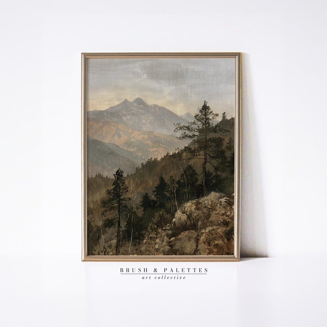 Misty Mountain Pines Golden Light Vintage Landscape Art Poster