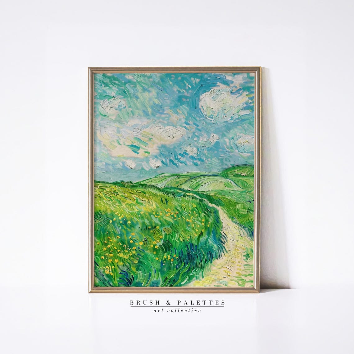 Van Gogh Style Path Through Green Rolling Hills Oil Painting Poster