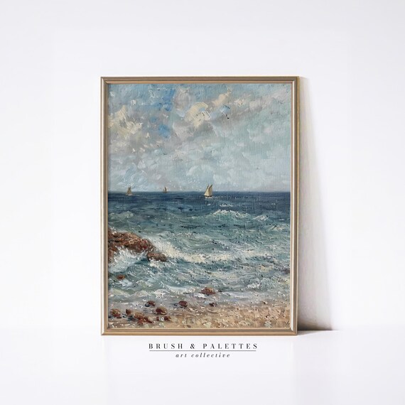 Sailing Boats On Blue Sea Impressionist Coastal Seascape Poster