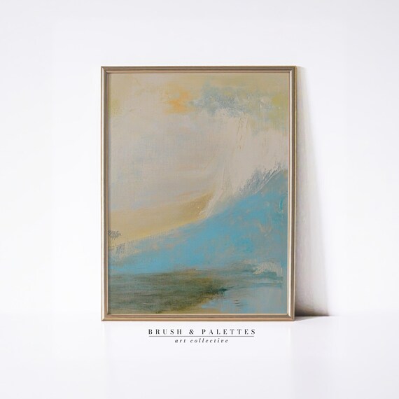 Soft Beige Turquoise Abstract Wash Beach Inspired Art Poster