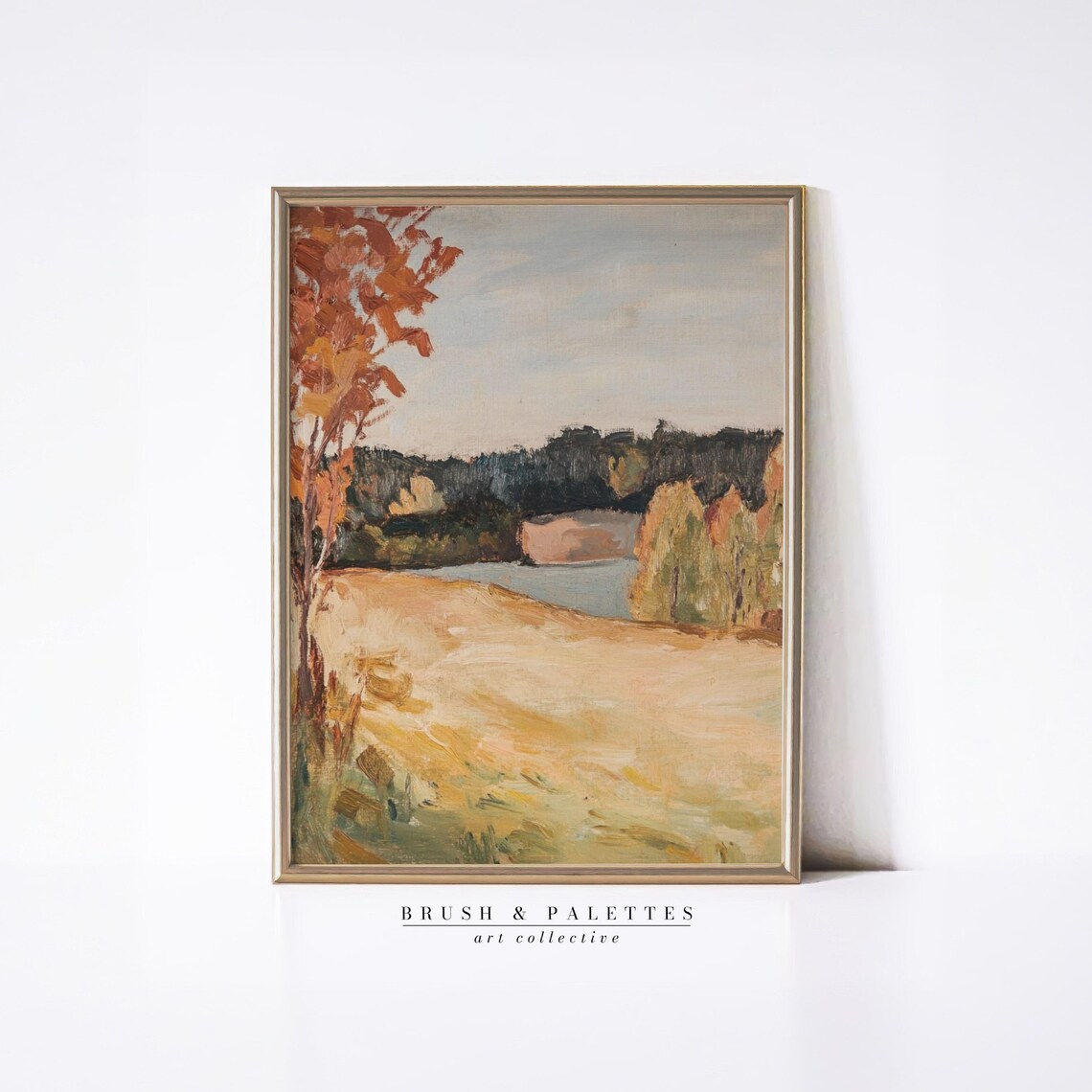 Autumn Lake Landscape Golden Meadow Fall Trees Oil Painting Poster