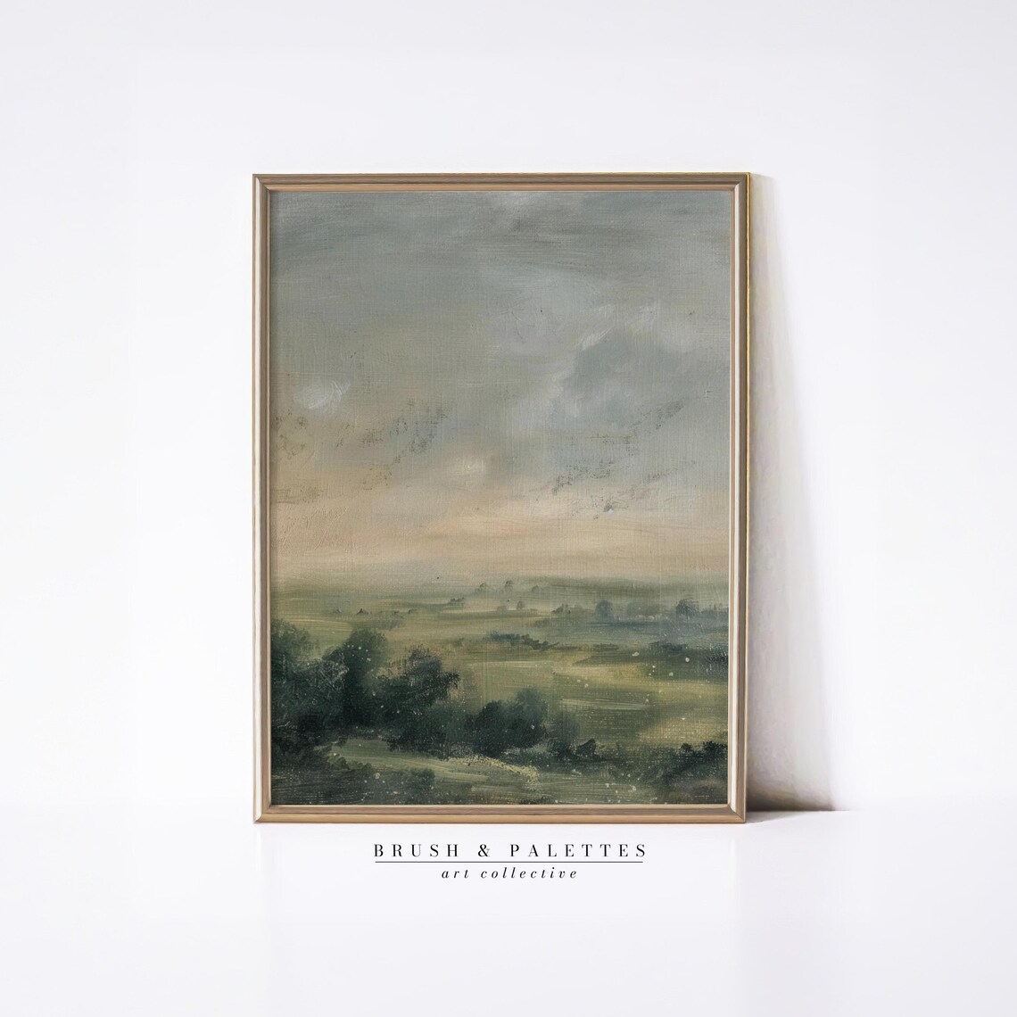 Misty Countryside Field Serene Green Landscape Painting Poster