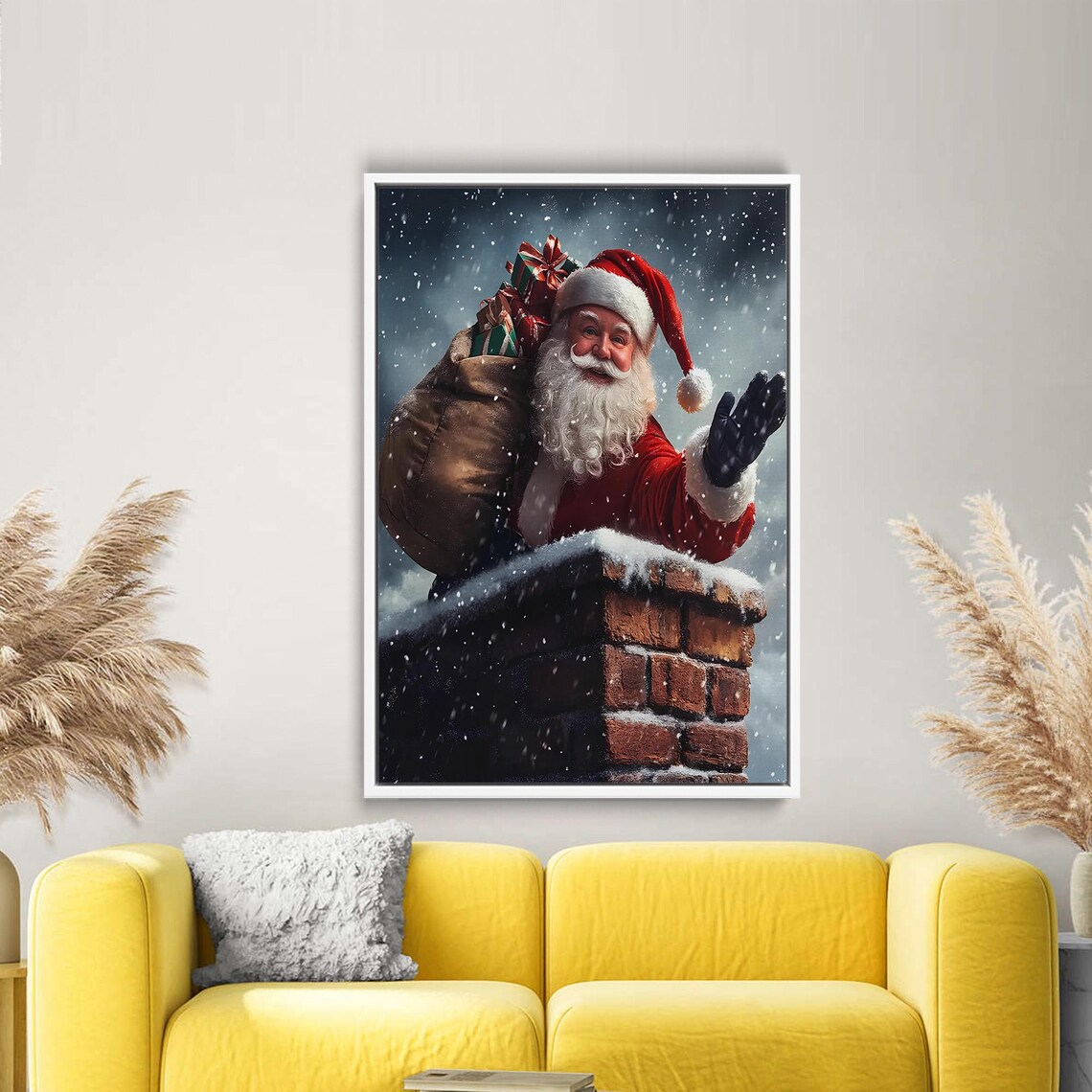 Santa Claus Chimney Night Snowy Classic Christmas Scene Poster