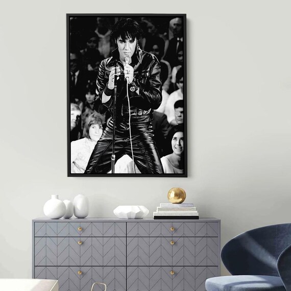 Elvis Presley Iconic Black Leather Stage Performance Photo Poster