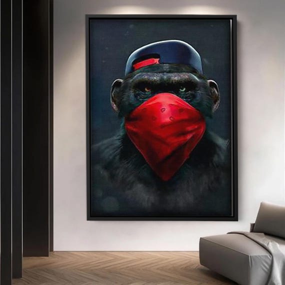 Monkey With Cap And Bandana Rebel Charismatic Art Canvas Modern Wall Decor