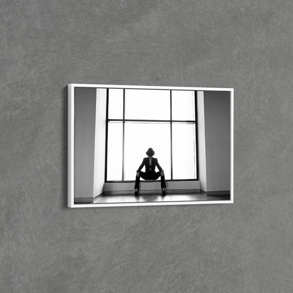 Woman With Hat By Window Minimalist And Mysterious Black White Modern Canvas Print