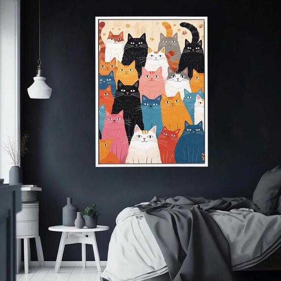 Colorful And Cute Cat Pattern Canvas Modern Minimalist Art Wall Decor Gift Stylish Decoration For Home Office