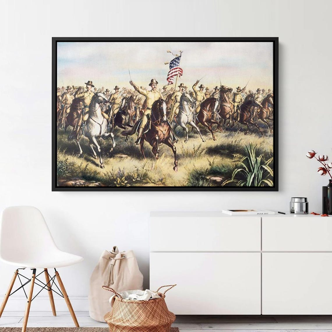 Rough Riders Cavalry Charge Theodore Roosevelt US Flag History Poster