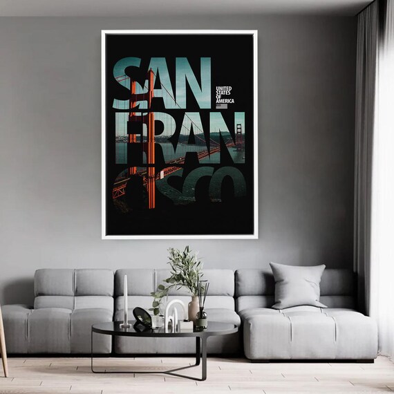 San Francisco Typography Poster Golden Gate Bridge Urban Art Print Modern Cityscape Wall Decor