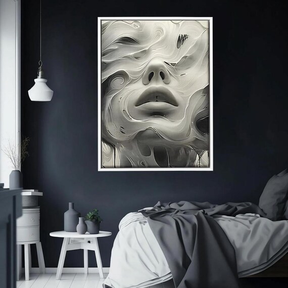 Abstract Fluid Face Monochrome Surreal Woman Portrait Art Poster
