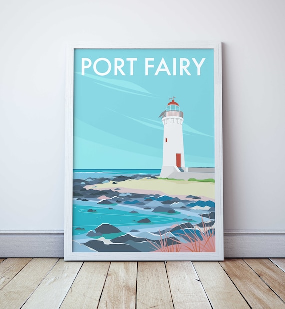Port Fairy Lighthouse Rocky Shore Victoria Coast Travel Poster