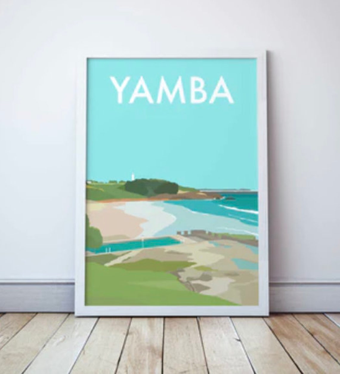 Yamba NSW Ocean Rock Pool Coastal Headland Beach Travel Poster