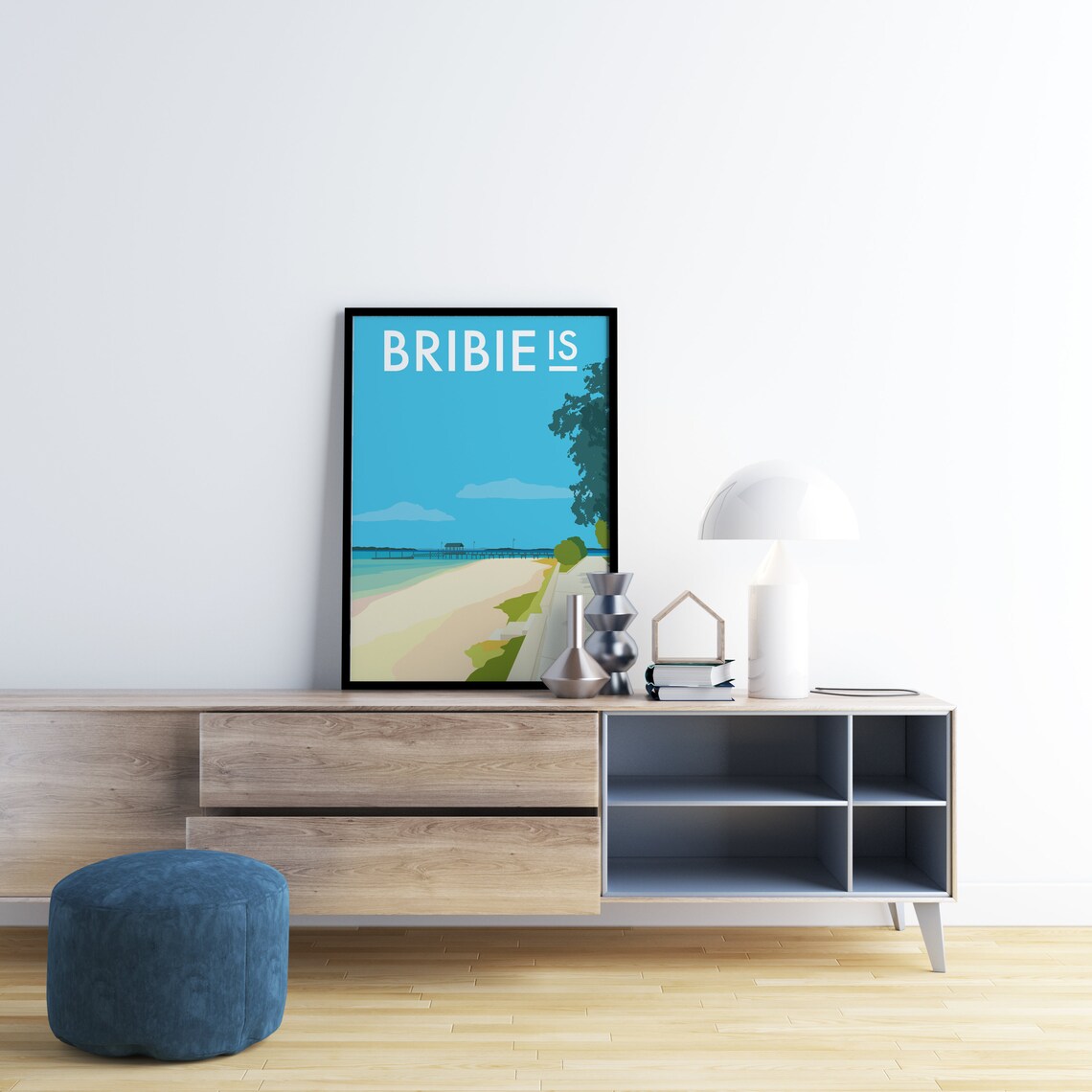 Bribie Island Beach Long Jetty Sand and Sea Queensland Art Poster - Image 2