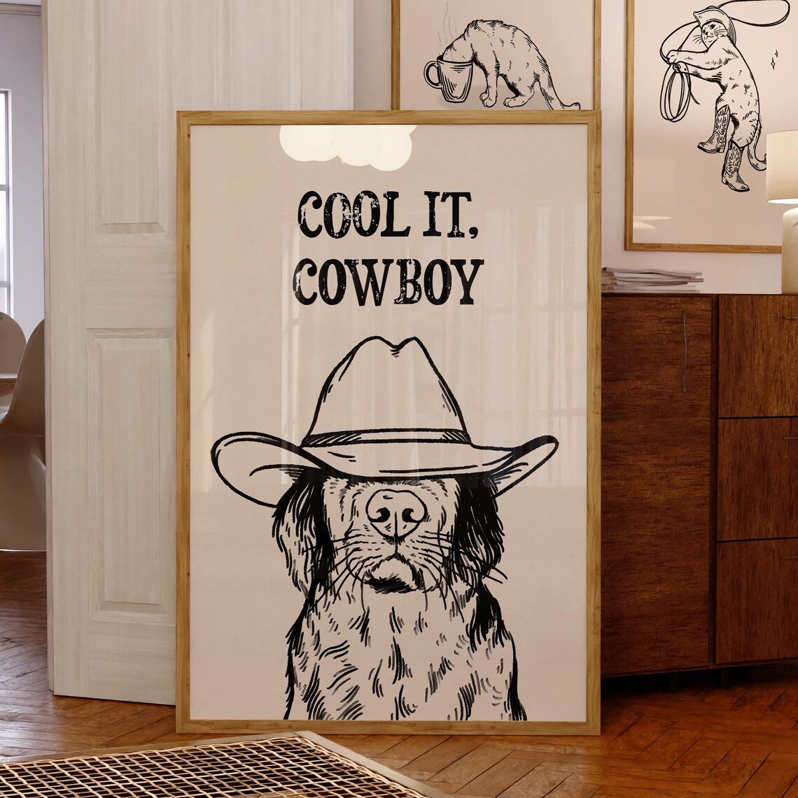 Cool It Cowboy Dog, Vintage Western Poster Art