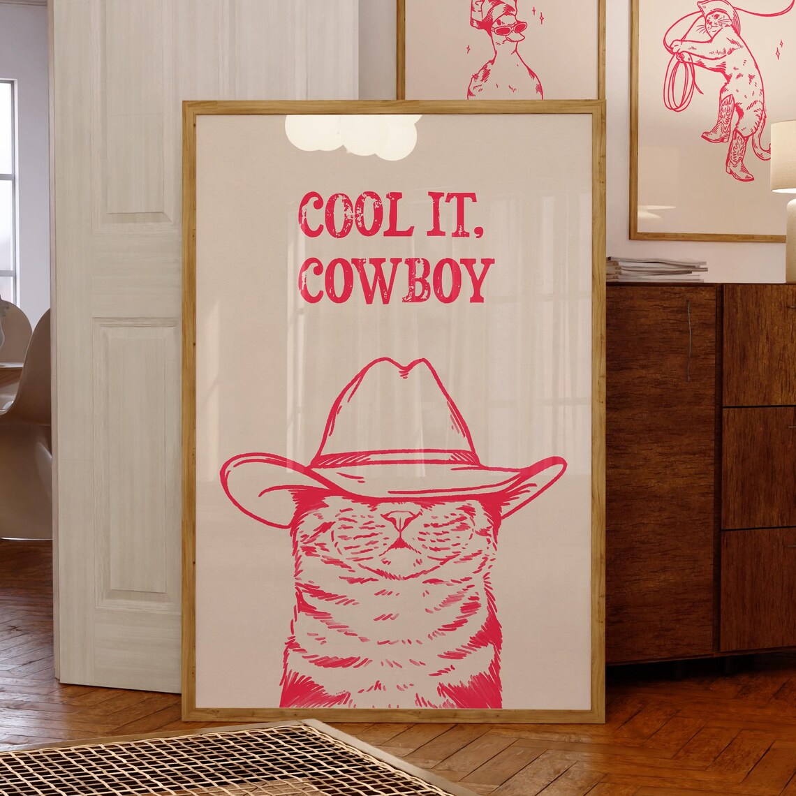 Cool It Cowboy Cat, Vintage Western Art Print