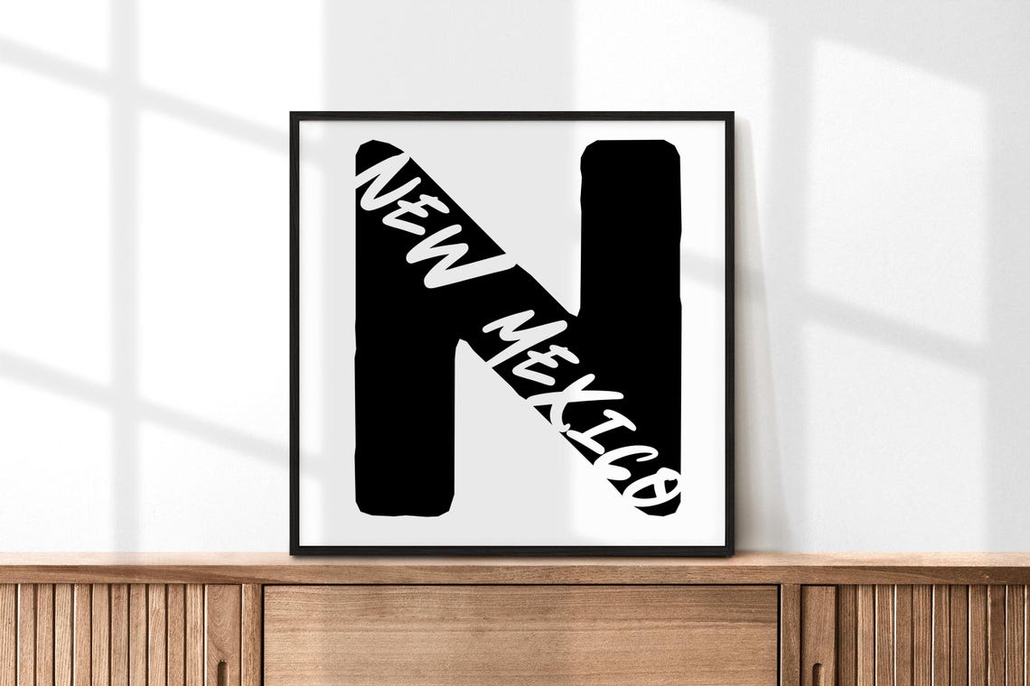 New Mexico Letter N Monogram Black White Typography Poster for Home