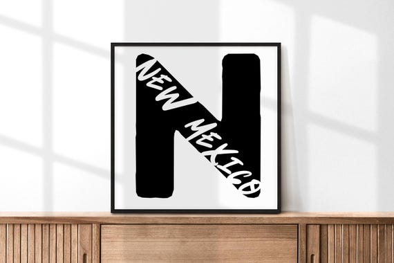 New Mexico Wall Art Nm State Print Minimalist Black White Typography Modern Southwest Decor