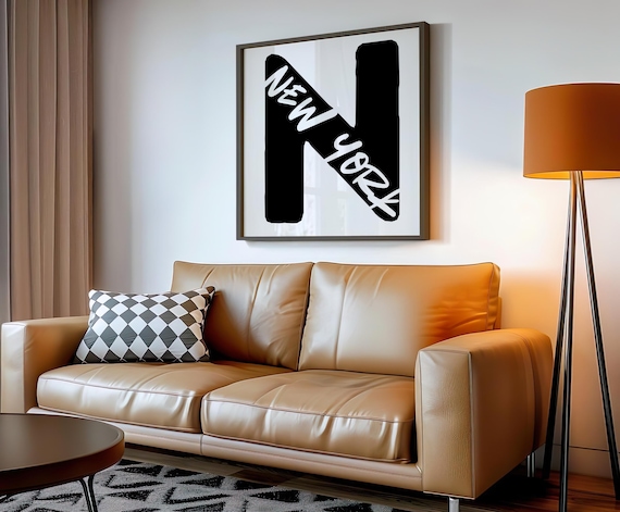 New York Bold Black Brush Letter N Typography City Pride Poster