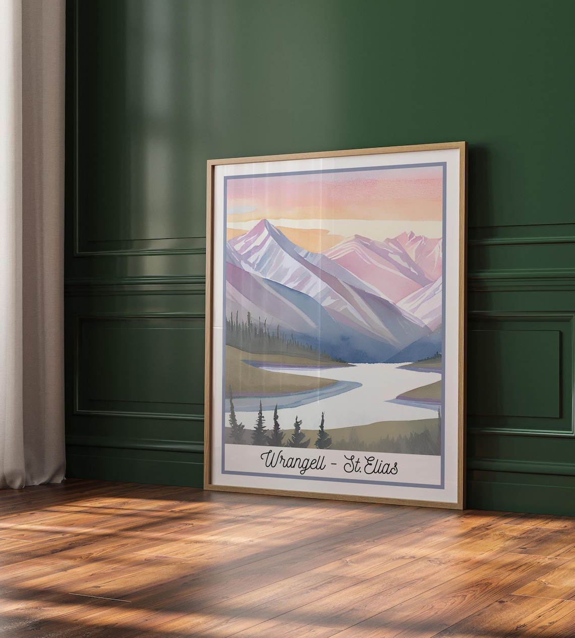 Wrangell St Elias Alaska National Park Watercolor Mountain Sunset Poster